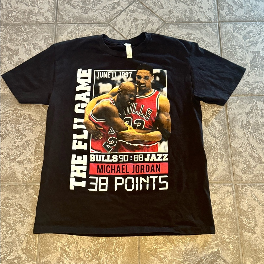 Michael Jordan The Flu Game Graphic Heavy Duty T-Shirt Short Sleeve Large